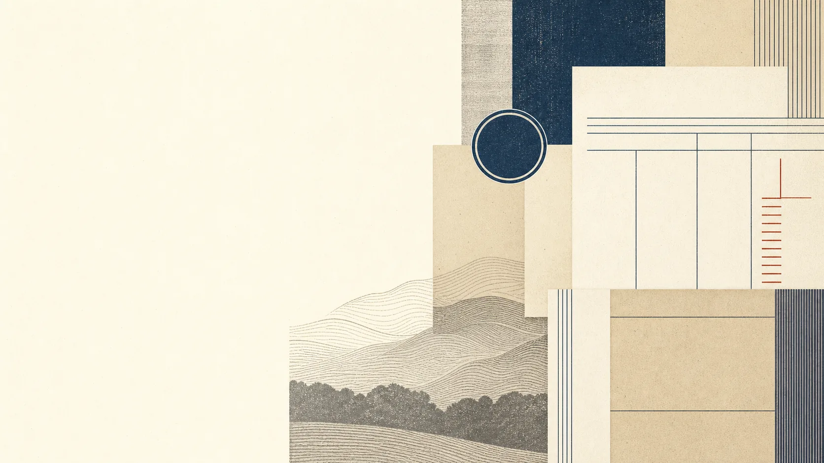 Abstract cream, navy and burgundy archive geometry with landscape contour lines